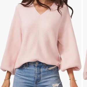 1 State  Women's Rib-Knit Bubble Sleeve Long Sleeve Sweater -pink